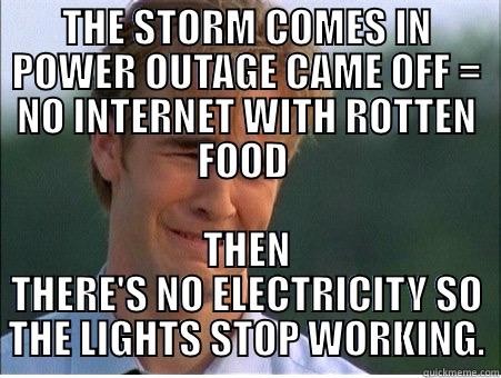 Wasting Electricity - THE STORM COMES IN POWER OUTAGE CAME OFF = NO INTERNET WITH ROTTEN FOOD  THEN THERE'S NO ELECTRICITY SO THE LIGHTS STOP WORKING. 1990s Problems