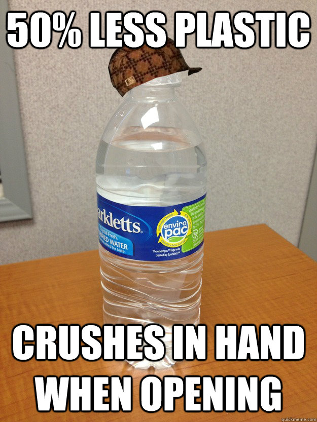 50% less plastic Crushes in hand when opening  Scumbag Environmentally Friendly Waterbottle