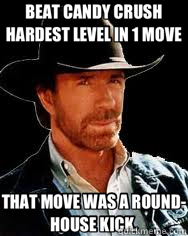 BEAT CANDY CRUSH HARDEST LEVEL IN 1 MOVE THAT MOVE WAS A ROUND-HOUSE KICK. - BEAT CANDY CRUSH HARDEST LEVEL IN 1 MOVE THAT MOVE WAS A ROUND-HOUSE KICK.  Chuck Norris Hoptot2012