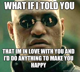 what if i told you That im in love with you and i'd do anything to make you happy  Matrix Morpheus