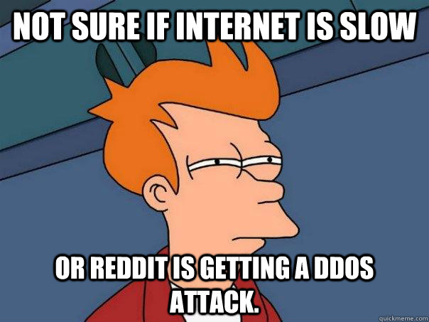 Not sure if internet is slow Or reddit is getting a DDoS attack.  Futurama Fry