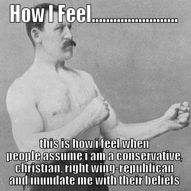 HOW I FEEL........................ THIS IS HOW I FEEL WHEN PEOPLE ASSUME I AM A CONSERVATIVE, CHRISTIAN, RIGHT WING-REPUBLICAN AND INUNDATE ME WITH THEIR BELIEFS overly manly man