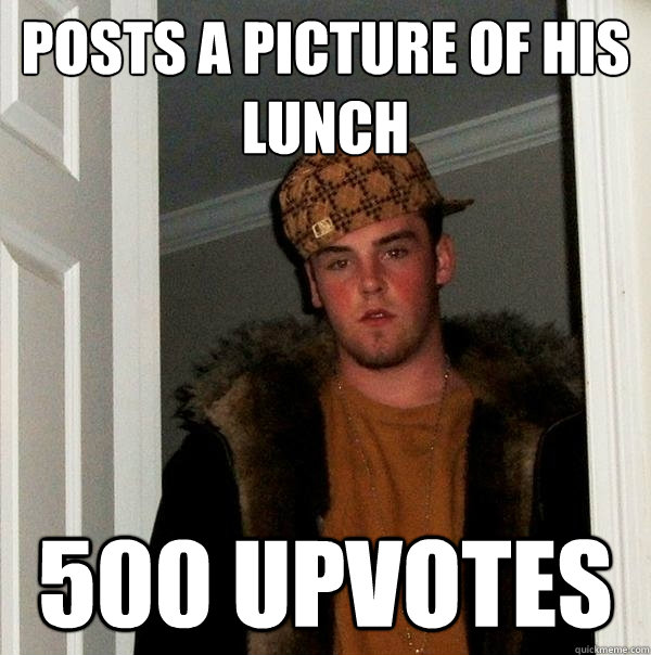 Posts a picture of his lunch 500 upvotes  Scumbag Steve