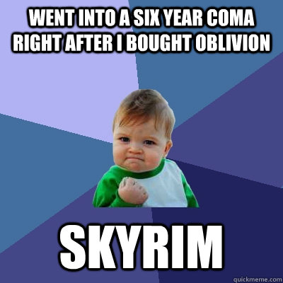 went into a six year coma right after i bought Oblivion  Skyrim  Success Kid