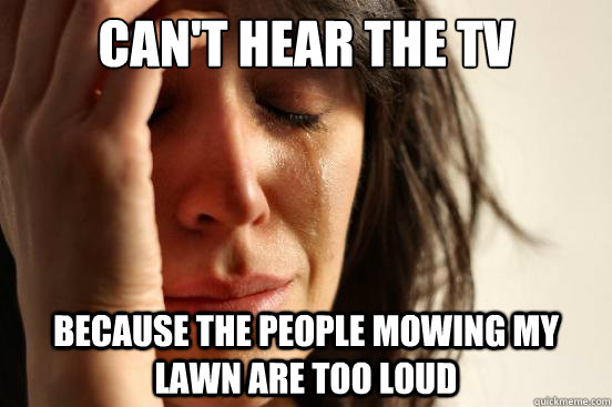 Can't hear the TV Because the people mowing my lawn are too loud  First World Problems