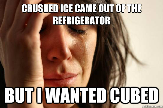 crushed ice came out of the refrigerator  but i wanted cubed  First World Problems