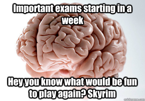 Important exams starting in a week Hey you know what would be fun to play again? Skyrim  Scumbag Brain