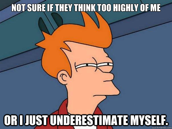 Not sure if they think too highly of me Or I just underestimate myself. - Not sure if they think too highly of me Or I just underestimate myself.  Futurama Fry