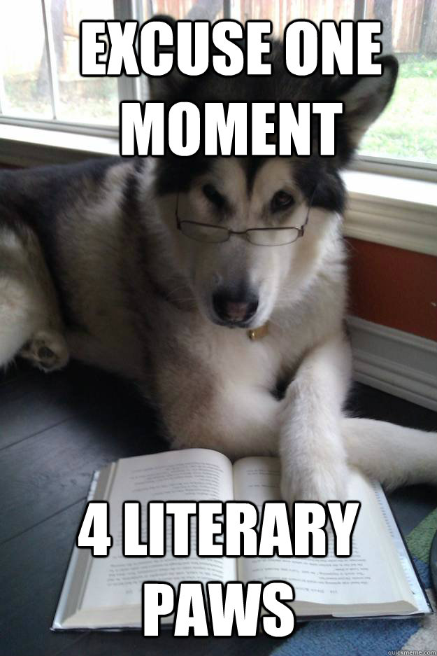 excuse one moment 4 literary paws  Condescending Literary Pun Dog