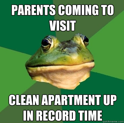Parents coming to visit Clean apartment up in record time  Foul Bachelor Frog