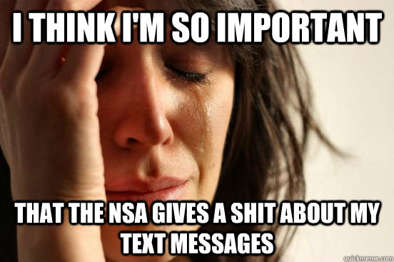 i think i'm so important that the nsa gives a shit about my text messages - i think i'm so important that the nsa gives a shit about my text messages  First World Problems