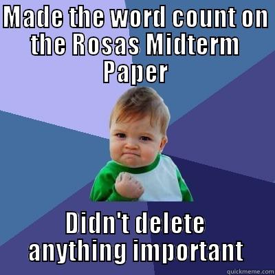 MADE THE WORD COUNT ON THE ROSAS MIDTERM PAPER DIDN'T DELETE ANYTHING IMPORTANT Success Kid