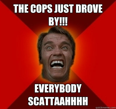 The cops just drove by!!! Everybody SCATTAAHHHH - The cops just drove by!!! Everybody SCATTAAHHHH  Angry Arnold