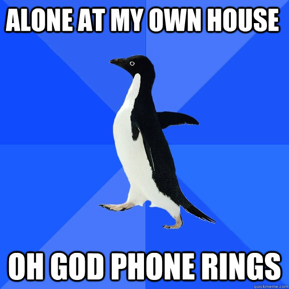 Alone at my own house Oh god phone rings  Socially Awkward Penguin