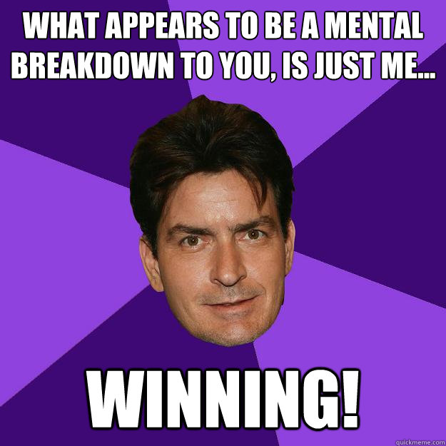 What appears to be a mental breakdown to you, is just me... winning!  Clean Sheen