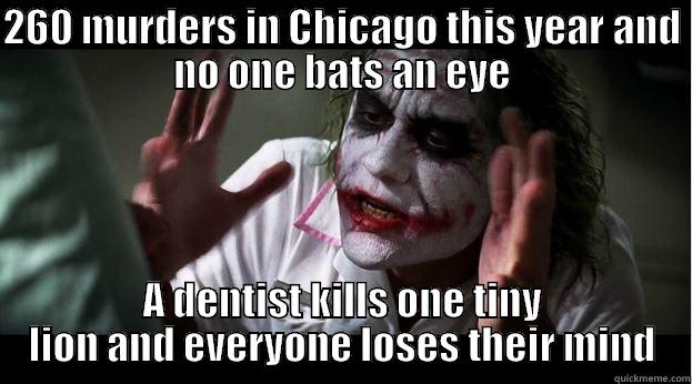 260 MURDERS IN CHICAGO THIS YEAR AND NO ONE BATS AN EYE A DENTIST KILLS ONE TINY LION AND EVERYONE LOSES THEIR MIND Joker Mind Loss