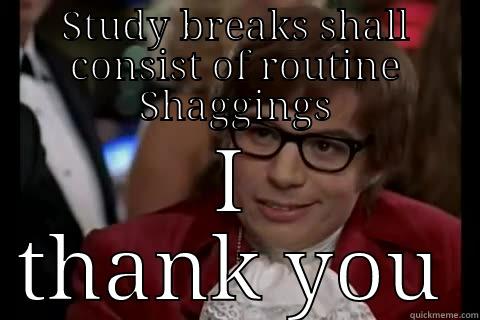 STUDY BREAKS SHALL CONSIST OF ROUTINE SHAGGINGS I THANK YOU Dangerously - Austin Powers