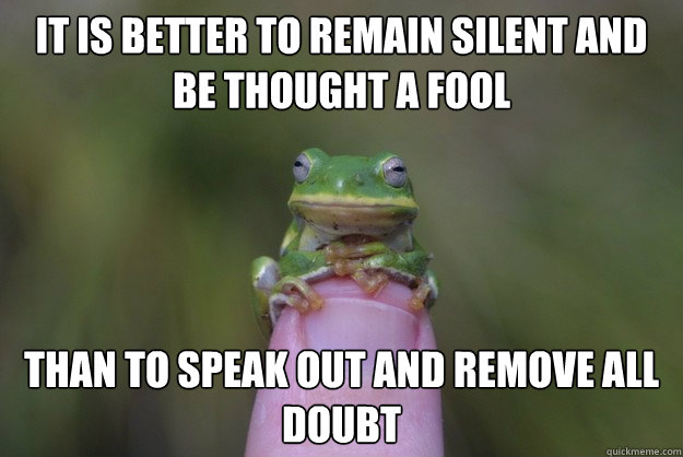 it is Better to remain silent and be thought a fool than to speak out and remove all doubt - it is Better to remain silent and be thought a fool than to speak out and remove all doubt  Wise Frog