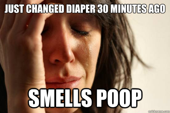 Just changed diaper 30 minutes ago smells poop  First World Problems