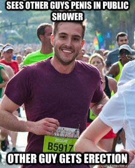 Sees other guys penis in public shower Other guy gets erection  Ridiculously photogenic guy