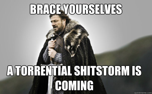 BRACE YOURSELVES a torrential shitstorm is coming - BRACE YOURSELVES a torrential shitstorm is coming  Ned Stark