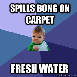 Spills bong on carpet  fresh water  Sucess Kid