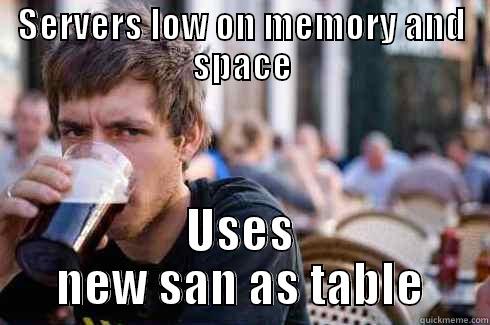 SERVERS LOW ON MEMORY AND SPACE USES NEW SAN AS TABLE Lazy College Senior