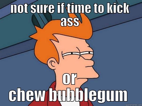 NOT SURE IF TIME TO KICK ASS OR CHEW BUBBLEGUM  Futurama Fry