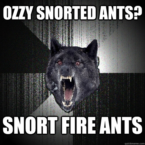 Ozzy snorted ants? Snort fire ants   - Ozzy snorted ants? Snort fire ants    Insanity Wolf