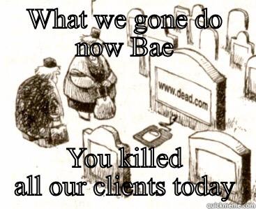 WHAT WE GONE DO NOW BAE YOU KILLED ALL OUR CLIENTS TODAY Misc