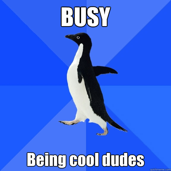 BUSY Being cool dudes  Socially Awkward Penguin