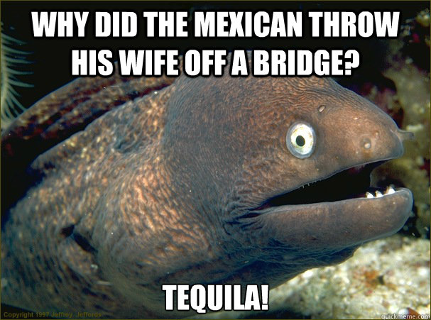 Why did the Mexican throw his wife off a bridge? TEQUILA! - Why did the Mexican throw his wife off a bridge? TEQUILA!  Misc