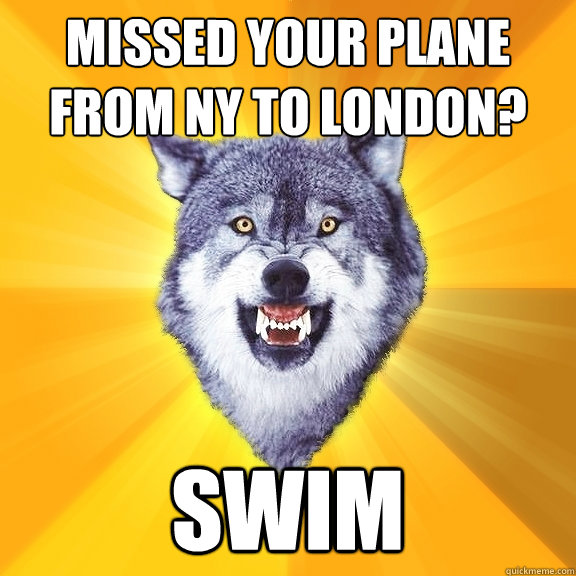 Missed your plane from NY to London? Swim  Courage Wolf