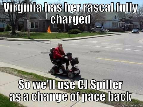 VIRGINIA HAS HER RASCAL FULLY CHARGED SO WE'LL USE CJ SPILLER AS A CHANGE OF PACE BACK Misc