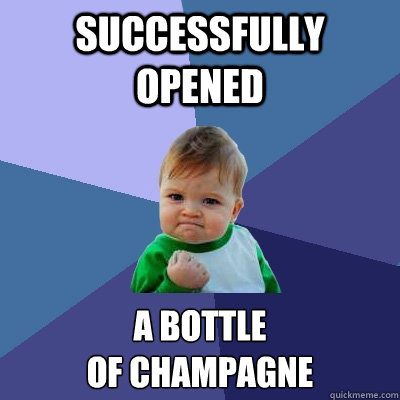 Successfully opened a bottle 
of champagne  Success Kid