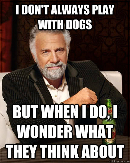 I don't always play with dogs but when I do, I wonder what they think about  The Most Interesting Man In The World