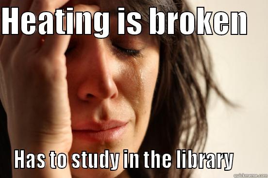 HEATING IS BROKEN    HAS TO STUDY IN THE LIBRARY      First World Problems
