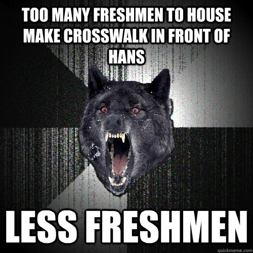too many freshmen to house make crosswalk in front of hans less freshmen   Insanity Wolf