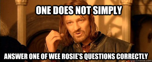 One does not simply ANSWER ONE OF WEE ROSIE'S QUESTIONS CORRECTLY  One Does Not Simply