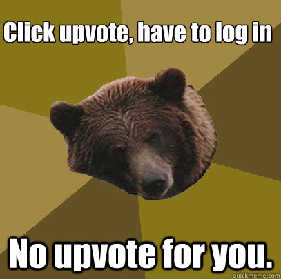 Click upvote, have to log in No upvote for you. - Click upvote, have to log in No upvote for you.  Lazy Bachelor Bear