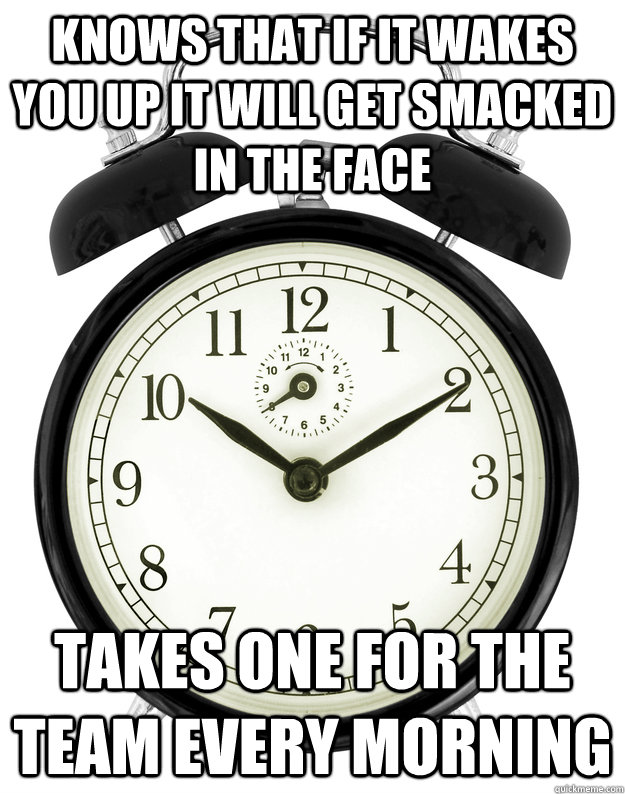 Knows that if it wakes you up it will get smacked in the face takes one for the team every morning  GG Alarm Clock