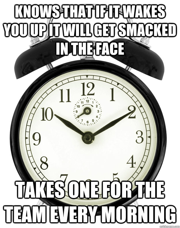 Knows that if it wakes you up it will get smacked in the face takes one for the team every morning - Knows that if it wakes you up it will get smacked in the face takes one for the team every morning  GG Alarm Clock