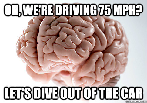 Oh, we're driving 75 mph? Let's dive out of the car  ScumbagBrain