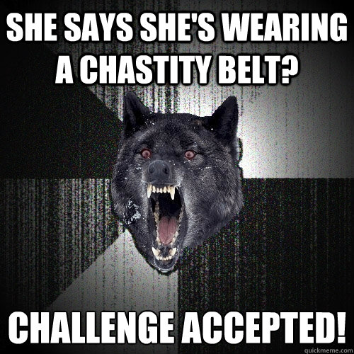 She says she's wearing a chastity belt?  Challenge accepted!
  Insanity Wolf