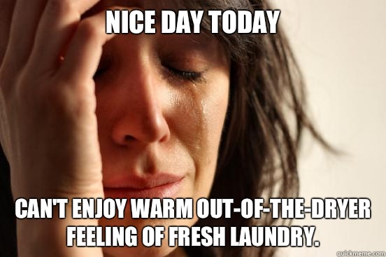 Nice day today Can't enjoy warm out-of-the-dryer feeling of fresh laundry.  First World Problems