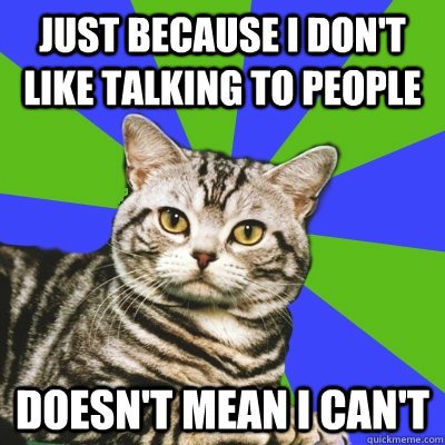 Just because I don't like talking to people doesn't mean I can't - Just because I don't like talking to people doesn't mean I can't  Introvert Cat