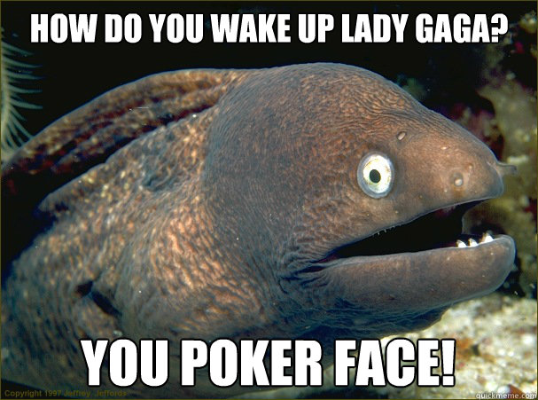 How do you wake up lady gaga? you poker face!  Bad Joke Eel