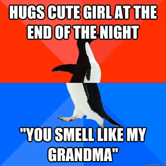 hugs cute girl at the end of the night 