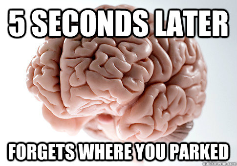 5 seconds later Forgets where you parked  Scumbag Brain