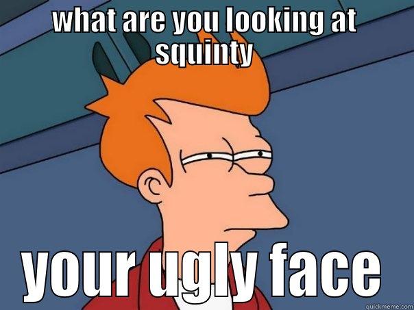 WHAT ARE YOU LOOKING AT SQUINTY YOUR UGLY FACE Futurama Fry